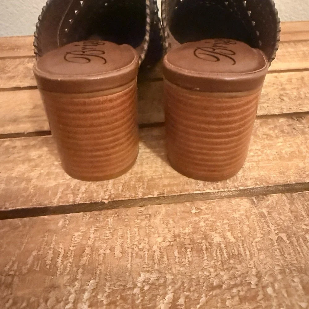 Brighton Manet Leather Shoes Mules Laser Cut Studded Brown Sienna ‎ Size 11 Boho